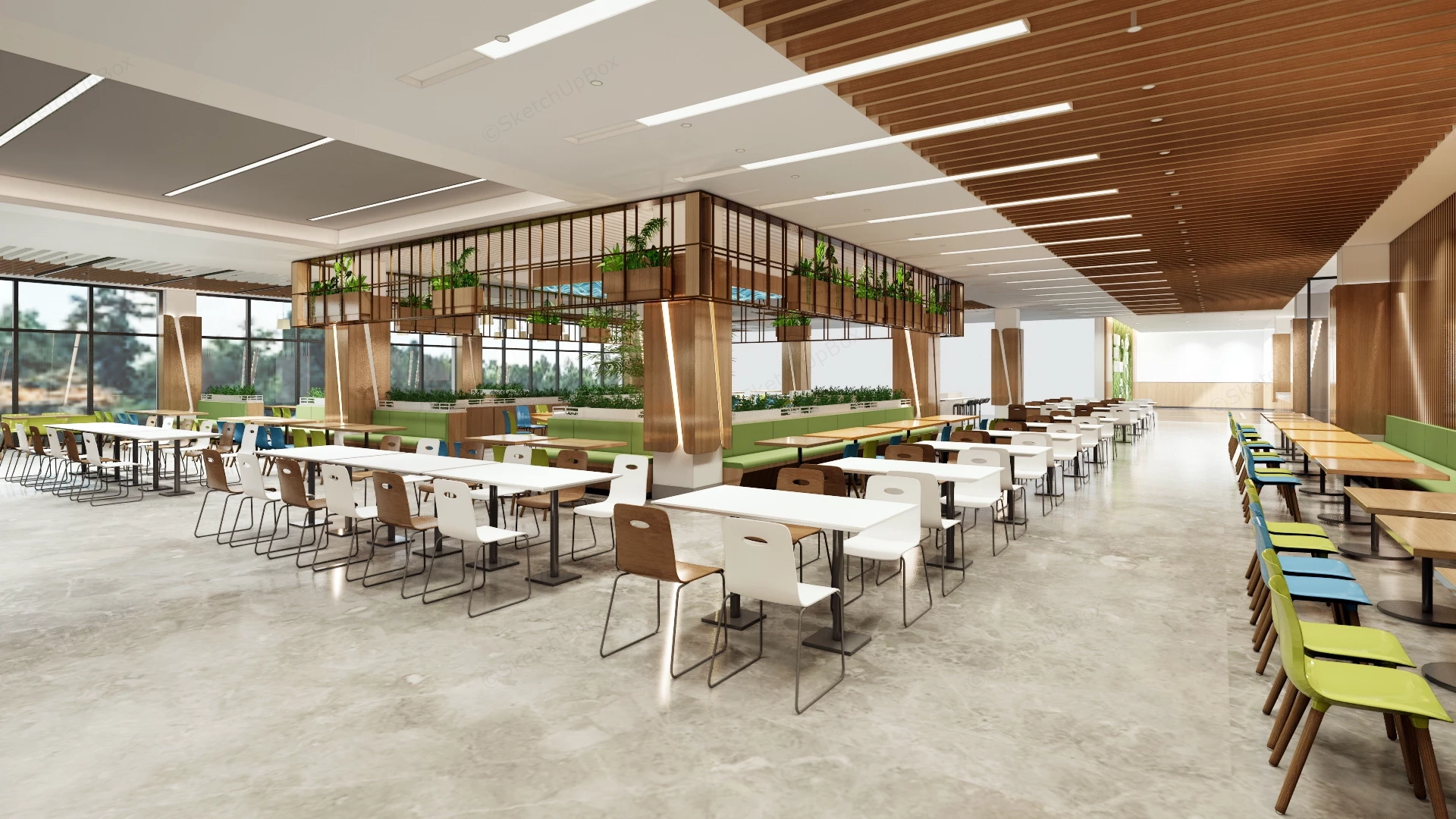 Modern Commercial Cafeteria & Food Court Interior Sketchup 3D Model Preview - SketchupBox