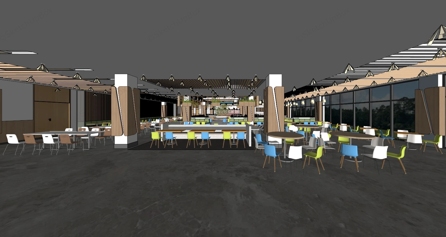 Modern Commercial Cafeteria & Food Court Interior Sketchup 3D Model Preview - SketchupBox