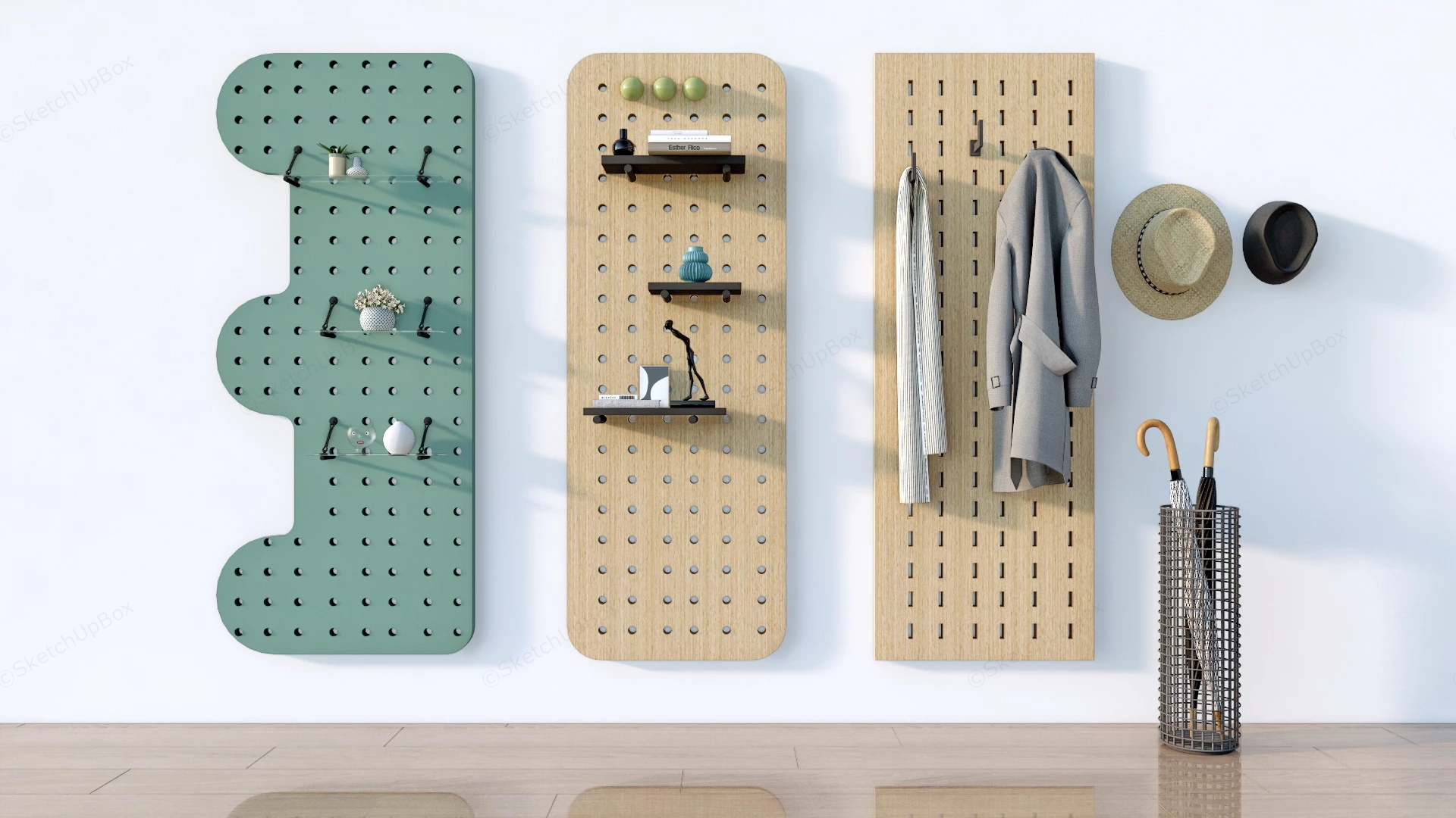 Modern Modular Pegboard Wall Storage Set Sketchup 3D Model Preview - SketchupBox
