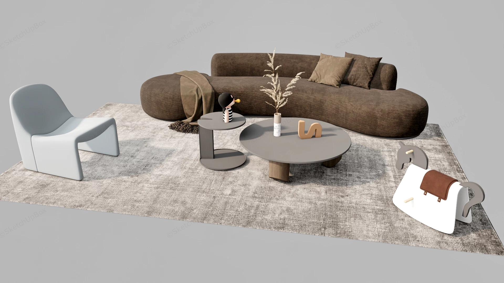 Curved Organic Sofa & Living Room Furniture Set Sketchup 3D Model Preview - SketchupBox