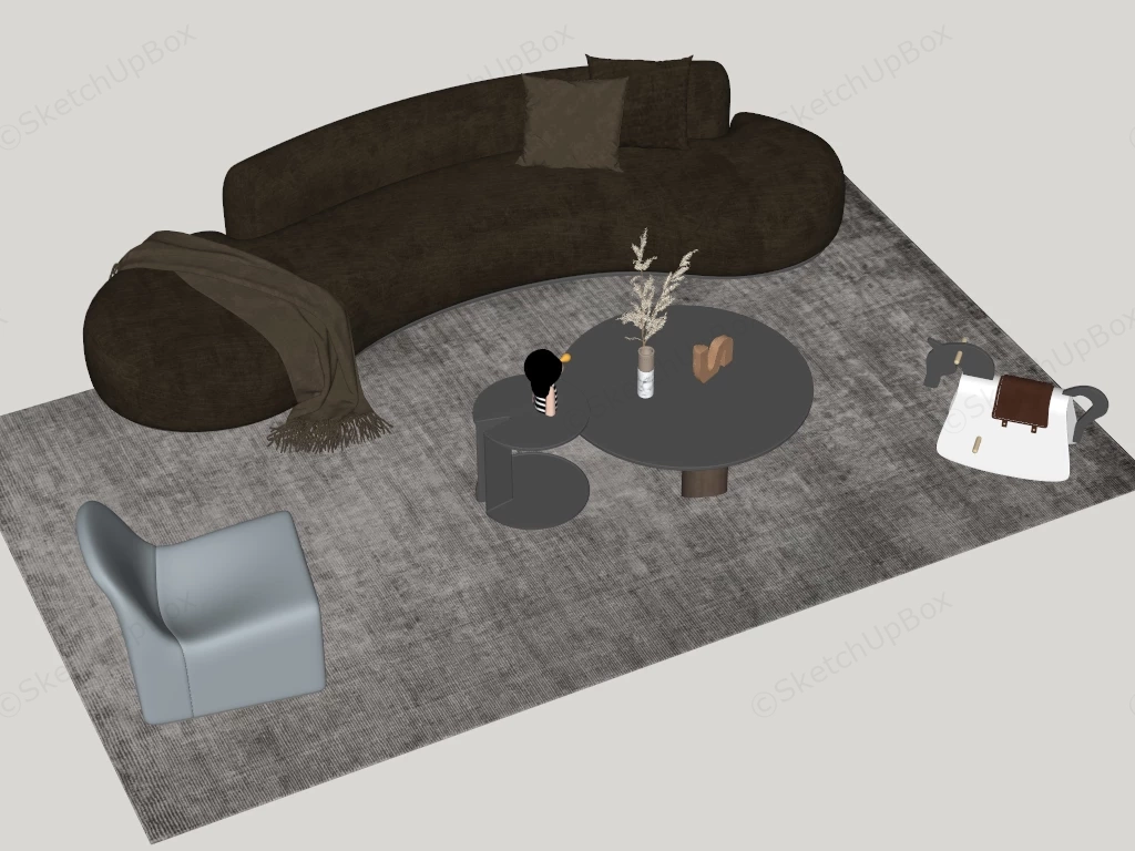 Curved Organic Sofa & Living Room Furniture Set Sketchup 3D Model Preview - SketchupBox
