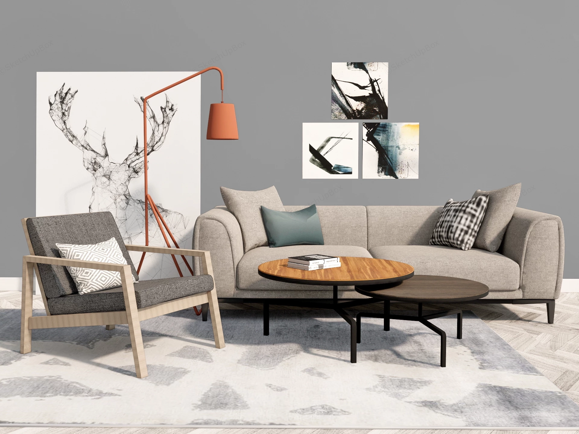 Modern Nordic Living Room Furniture Set Sketchup 3D Model Preview - SketchupBox