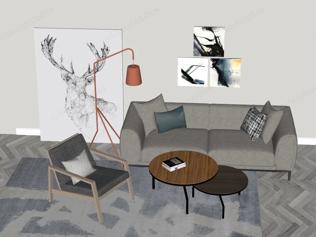 Modern Nordic Living Room Furniture Set Sketchup 3D Model Preview - SketchupBox