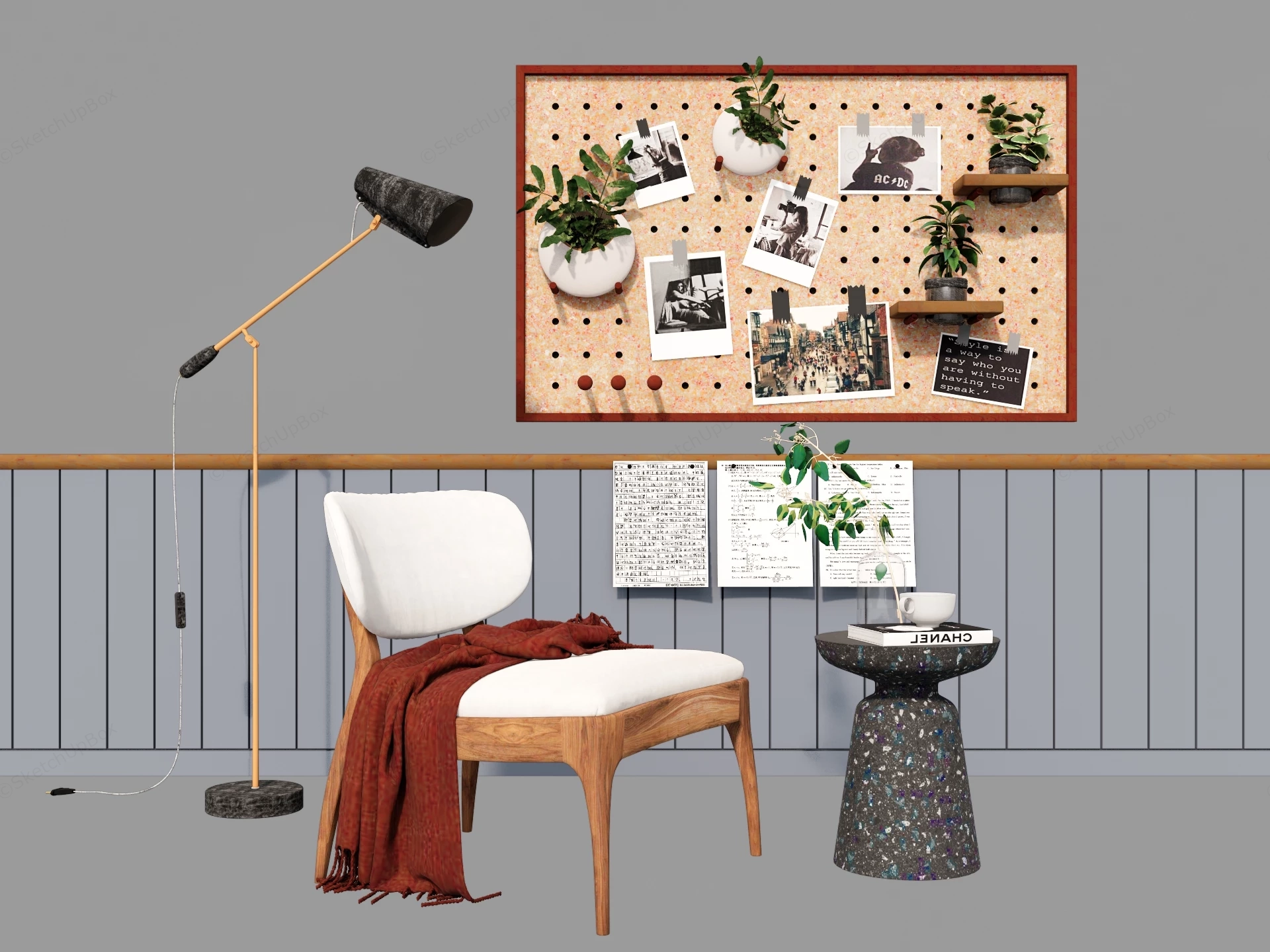 Modern Urban Chic Reading Nook & Wall Pinboard Sketchup 3D Model Preview - SketchupBox