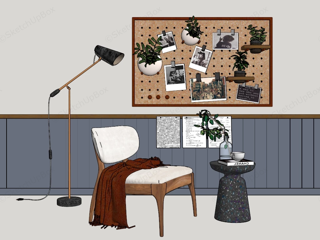 Modern Urban Chic Reading Nook & Wall Pinboard Sketchup 3D Model Preview - SketchupBox