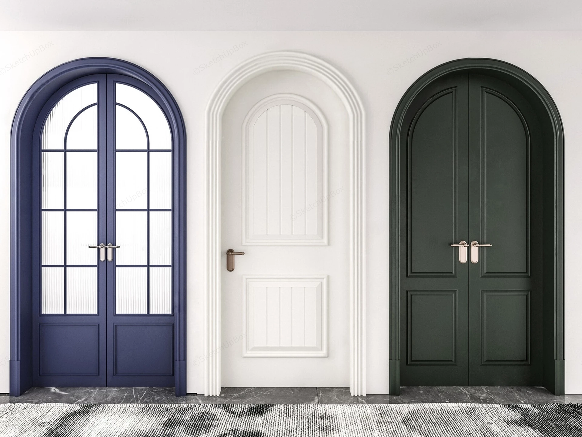Arched Architectural Interior Door Trio Set Sketchup 3D Model Preview - SketchupBox