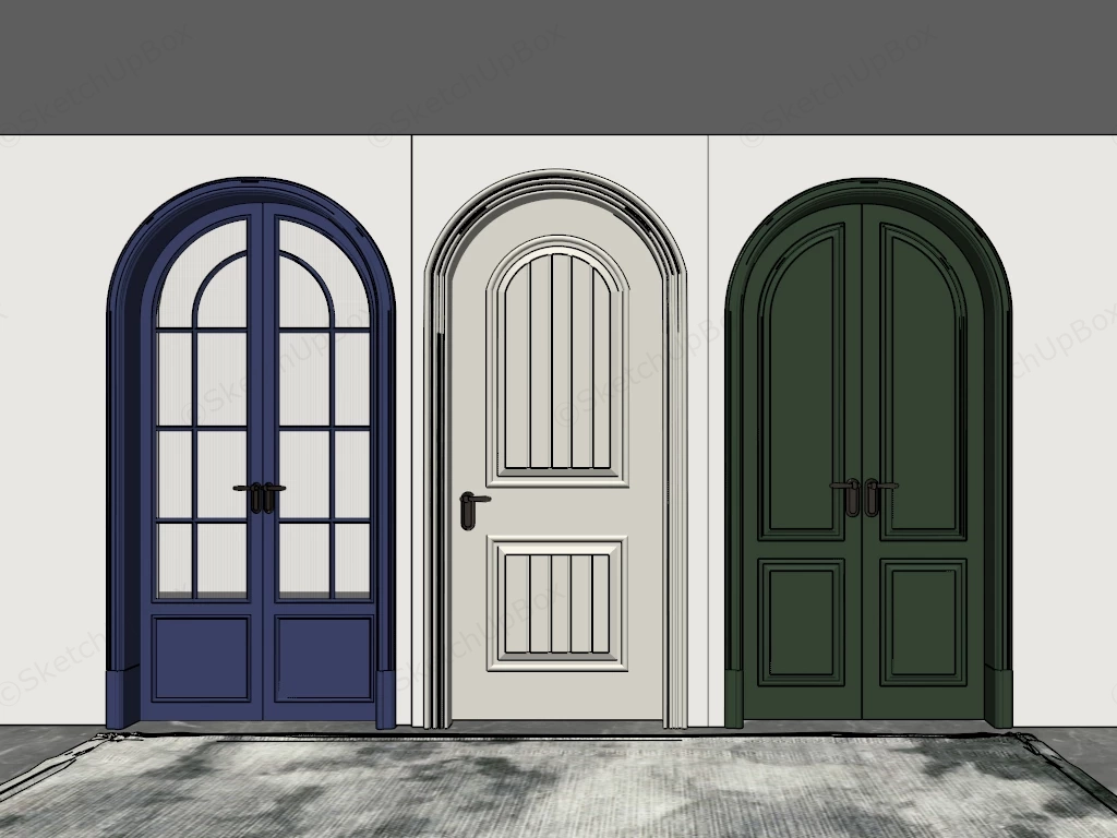 Arched Architectural Interior Door Trio Set Sketchup 3D Model Preview - SketchupBox