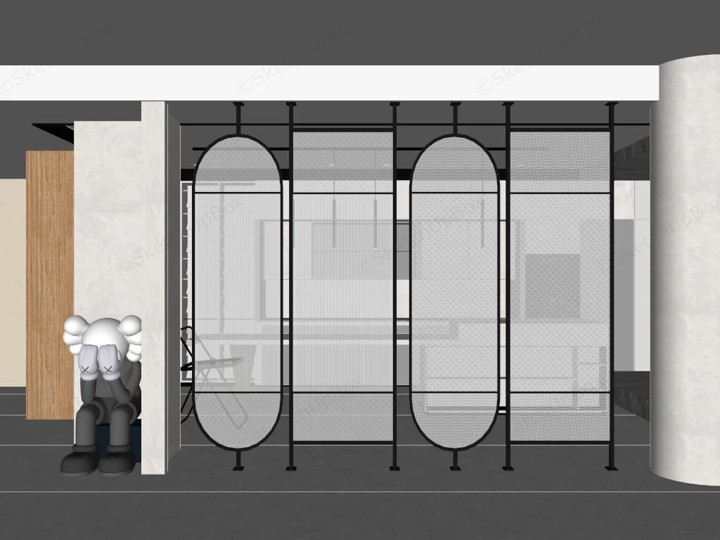 Modern Fluted & Textured Glass Room Partition Set Sketchup 3D Model Preview - SketchupBox