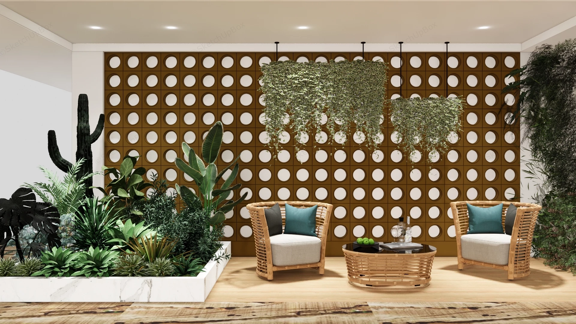 Modern Tropical Themed Lounge Area Sketchup 3D Model Preview - SketchupBox