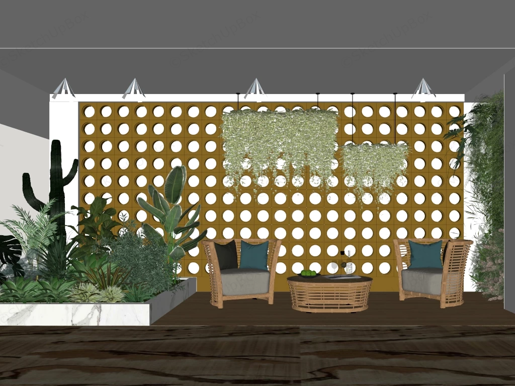 Modern Tropical Themed Lounge Area Sketchup 3D Model Preview - SketchupBox