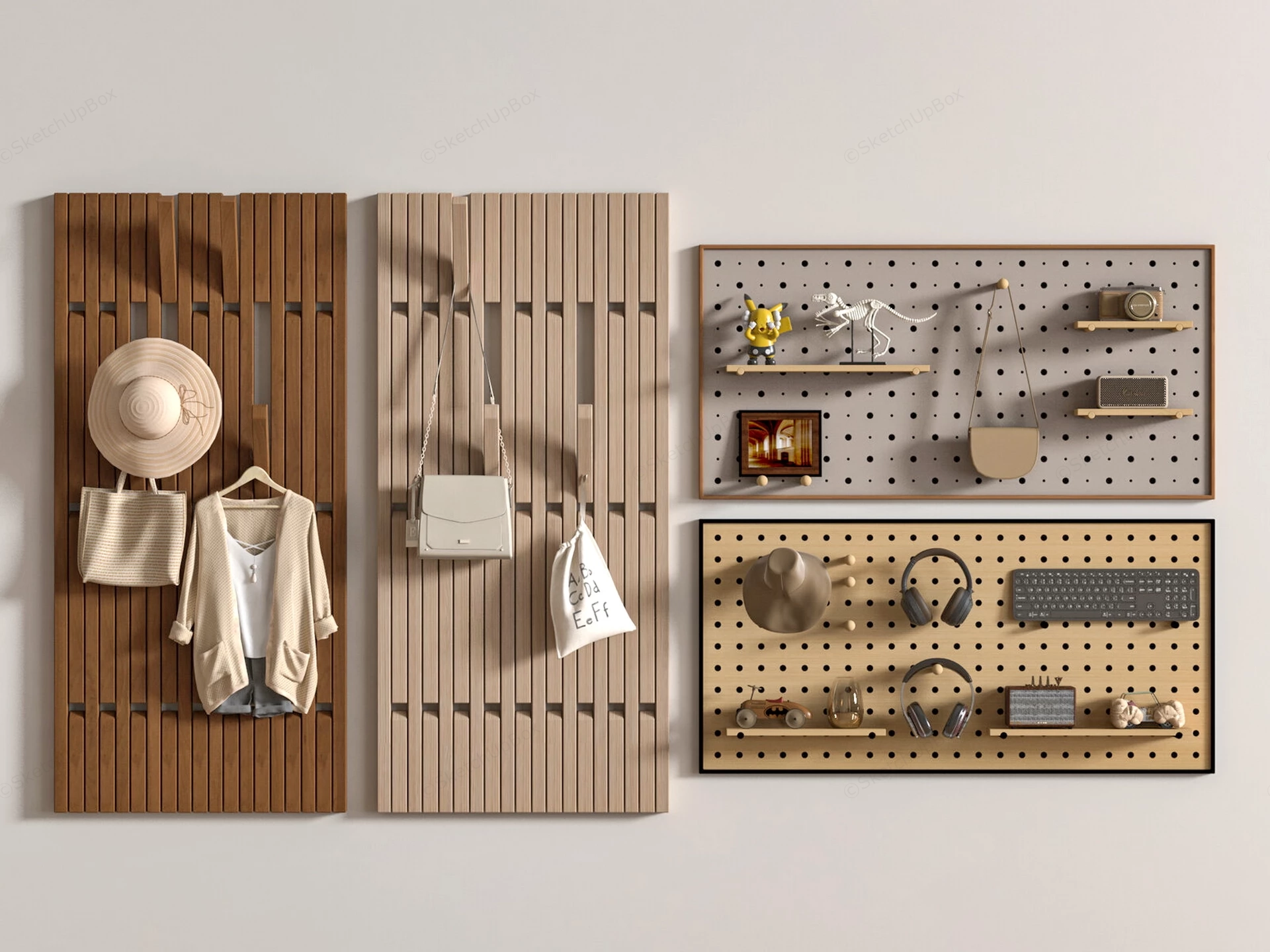 Modular Wooden Wall Pegboard & Slat System Sketchup 3D Model Preview - SketchupBox