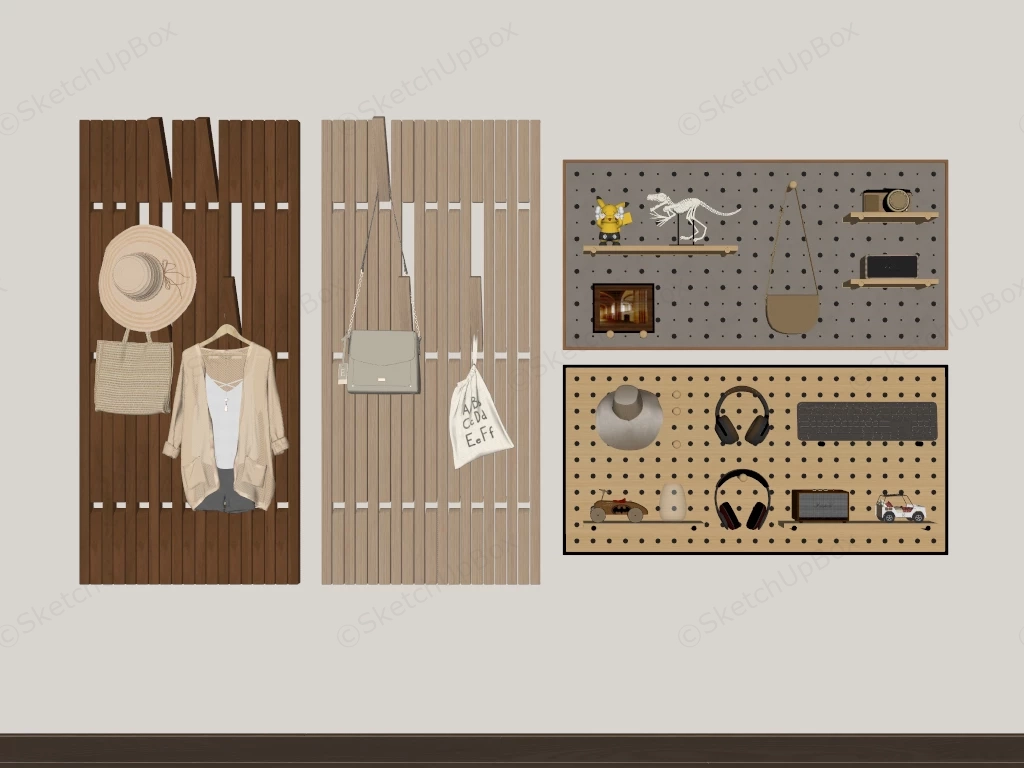 Modular Wooden Wall Pegboard & Slat System Sketchup 3D Model Preview - SketchupBox