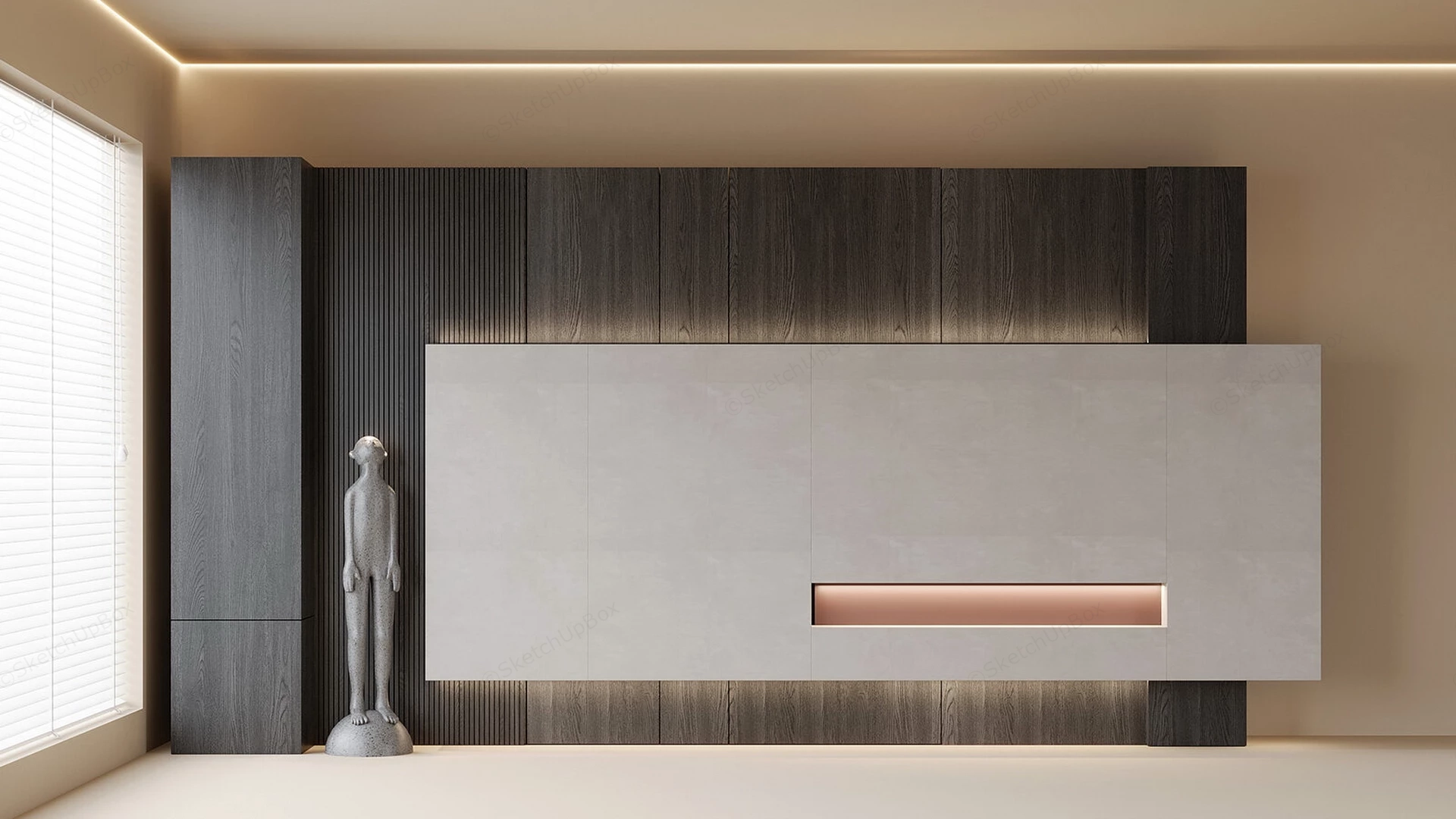 Minimalist Japandi Entertainment Wall Sketchup 3D Model Preview - SketchupBox