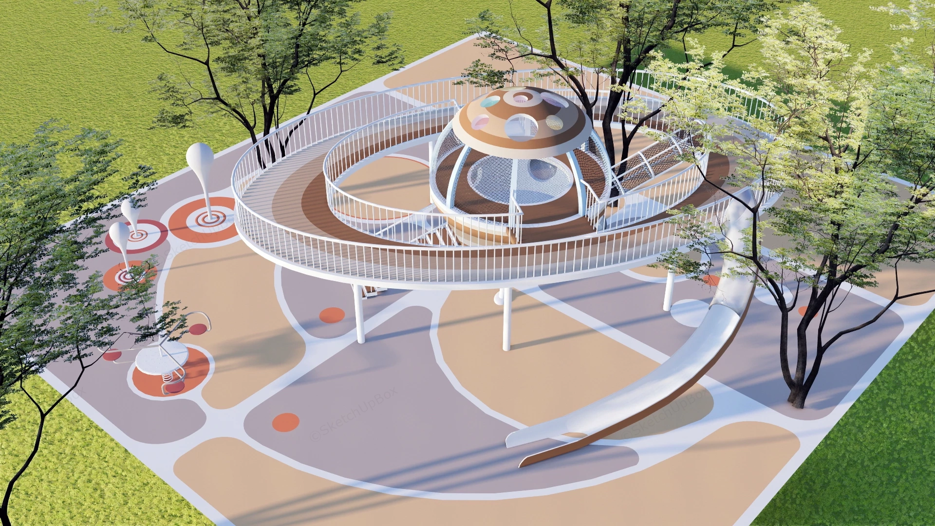 Modern Elevated Outdoor Playground Set Sketchup 3D Model Preview - SketchupBox