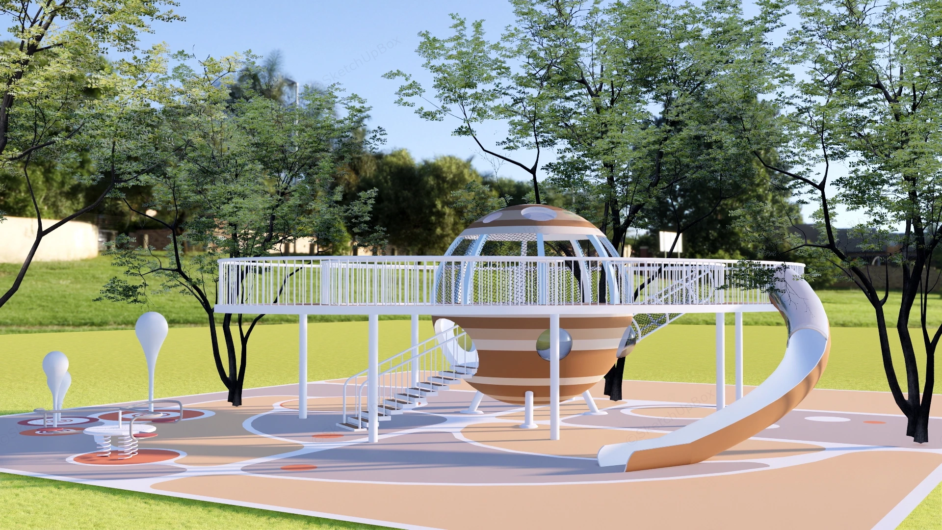 Modern Elevated Outdoor Playground Set Sketchup 3D Model Preview - SketchupBox