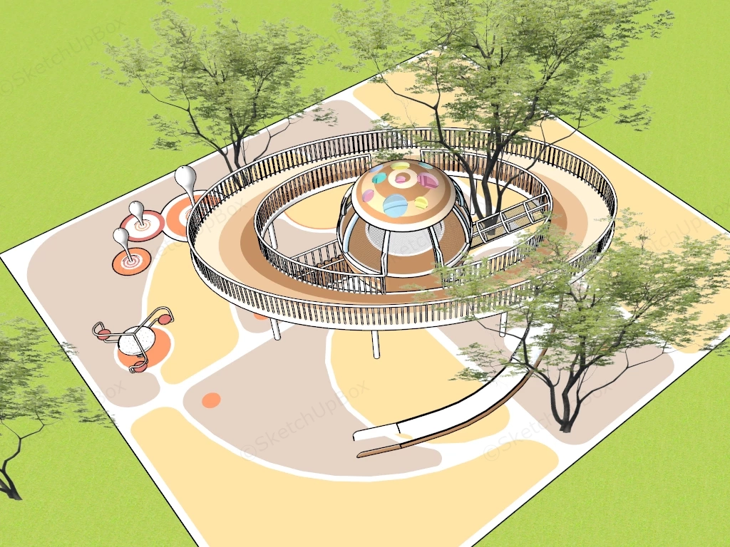 Modern Elevated Outdoor Playground Set Sketchup 3D Model Preview - SketchupBox