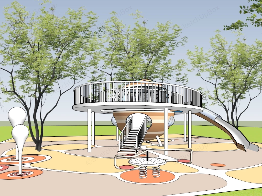 Modern Elevated Outdoor Playground Set Sketchup 3D Model Preview - SketchupBox