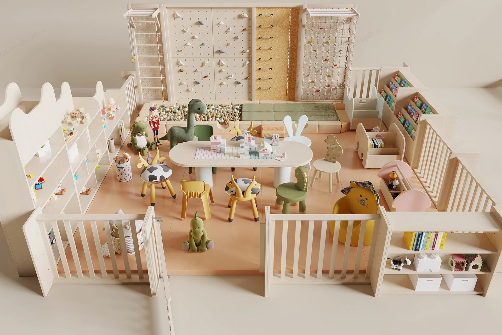 Scandinavian Style Indoor Wooden Kids Playroom & Activity Set Sketchup 3D Model Preview - SketchupBox