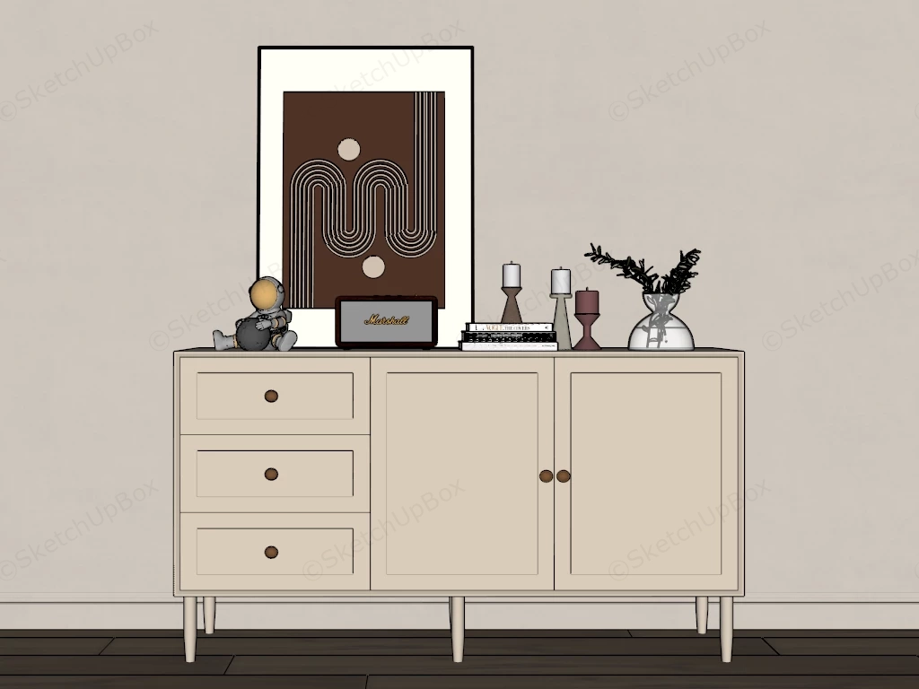 Modern Cream Wooden Sideboard & Decor Vignette Sketchup 3D Model Preview - SketchupBox