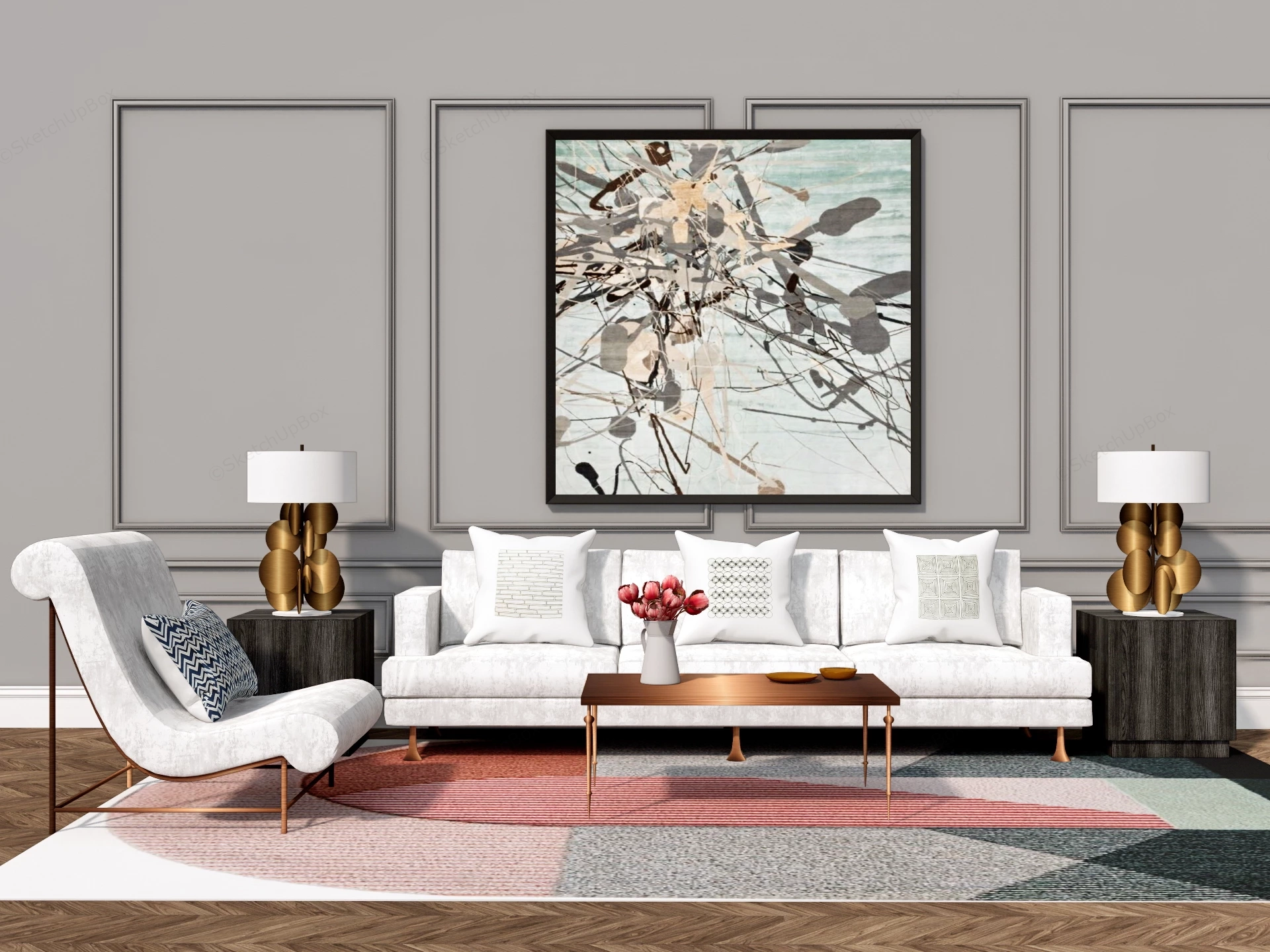 Modern Transitional Living Room Assembly Sketchup 3D Model Preview - SketchupBox