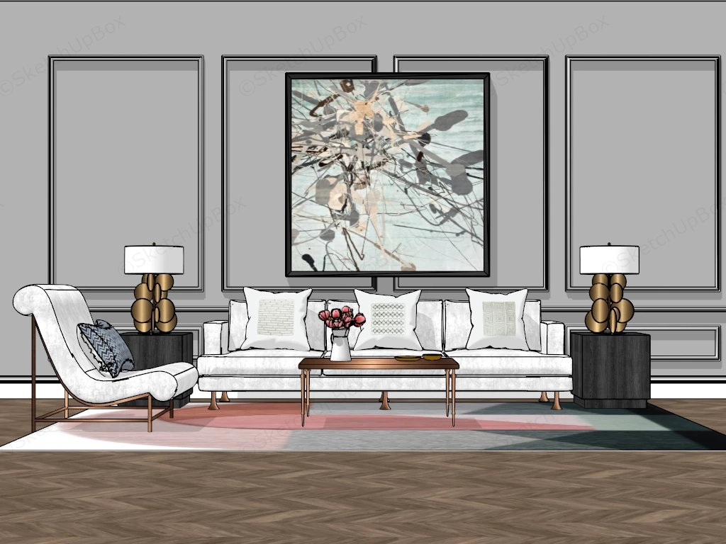 Modern Transitional Living Room Assembly Sketchup 3D Model Preview - SketchupBox