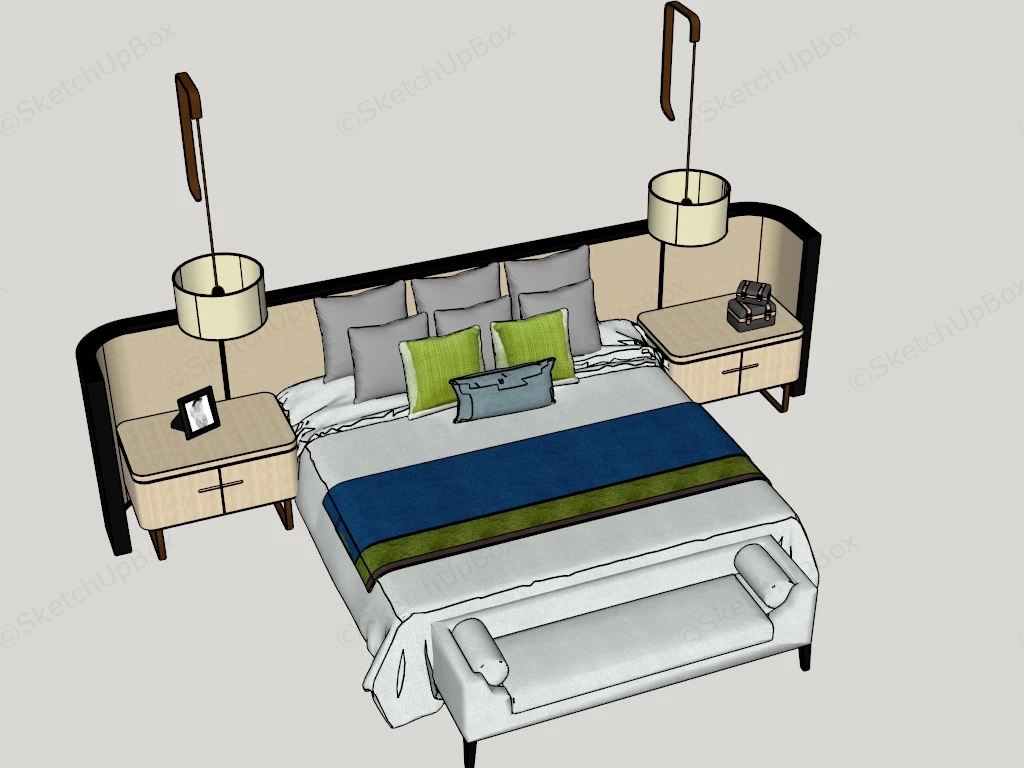 Modern Extended Headboard Bedroom Set Sketchup 3D Model Preview - SketchupBox