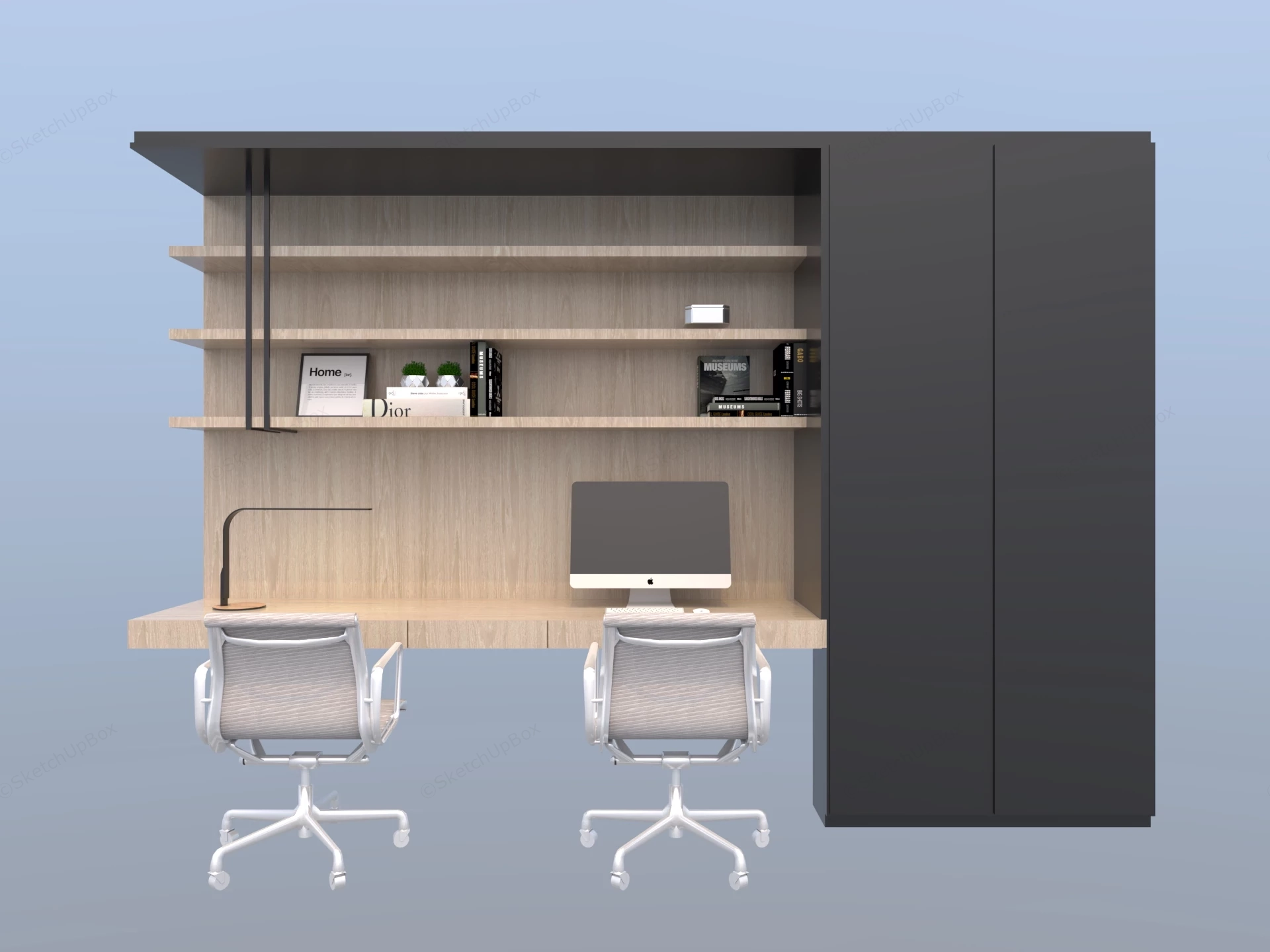 Minimalist Double Workstation Home Office Unit Sketchup 3D Model Preview - SketchupBox