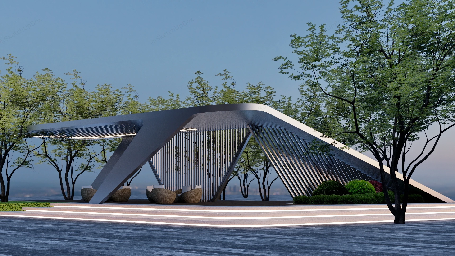 Striking Outdoor Landscape Pavilion Sketchup 3D Model Preview - SketchupBox