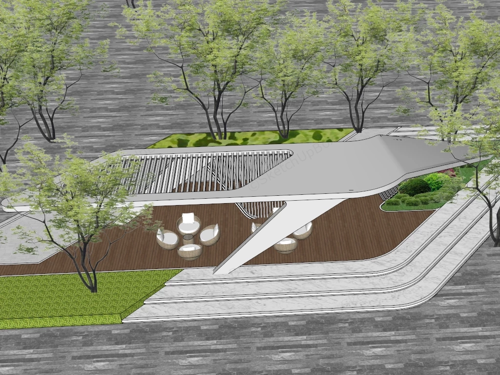 Striking Outdoor Landscape Pavilion Sketchup 3D Model Preview - SketchupBox