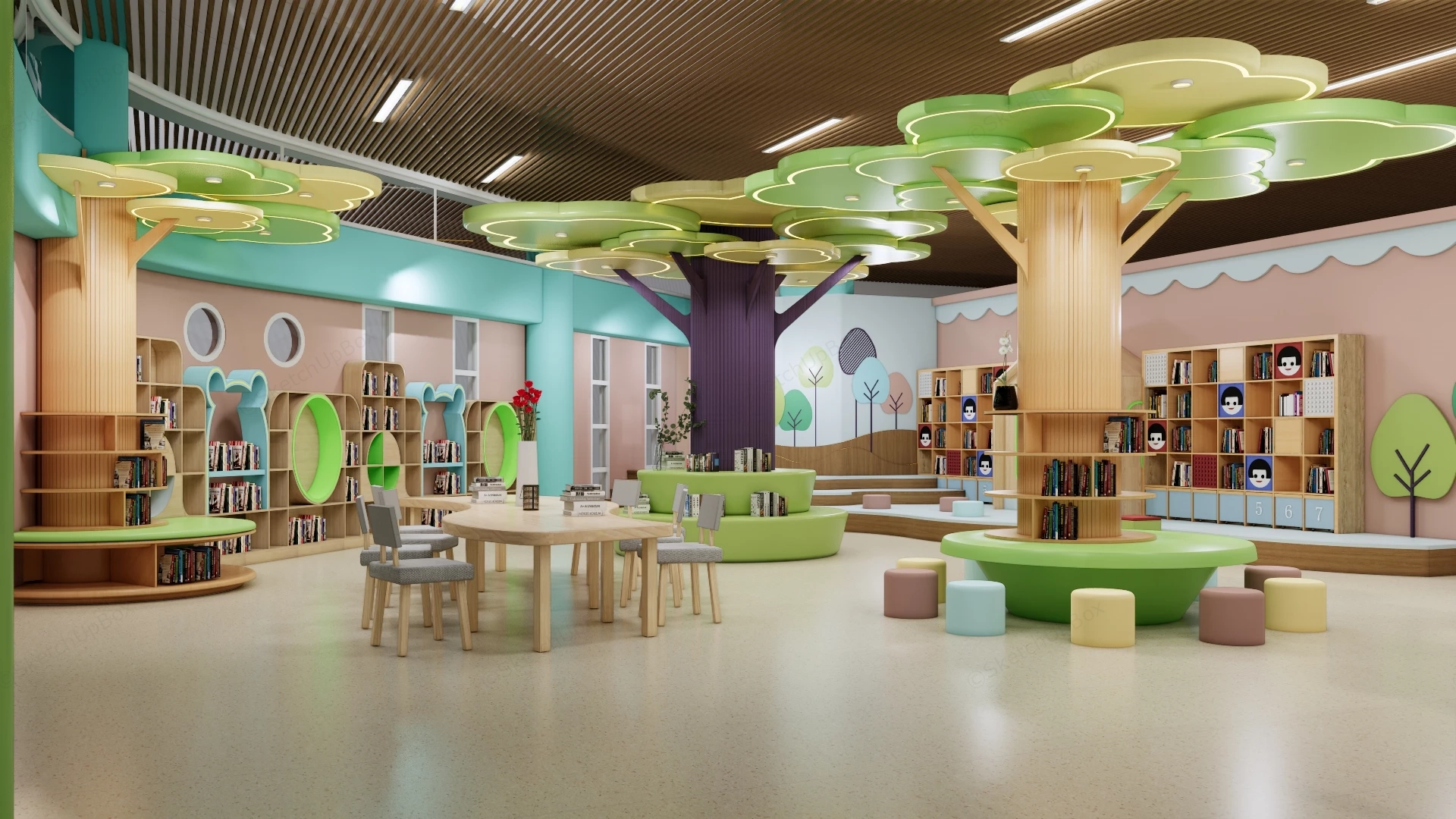 Children's Biophilic Library & Activity Space Sketchup 3D Model Preview - SketchupBox