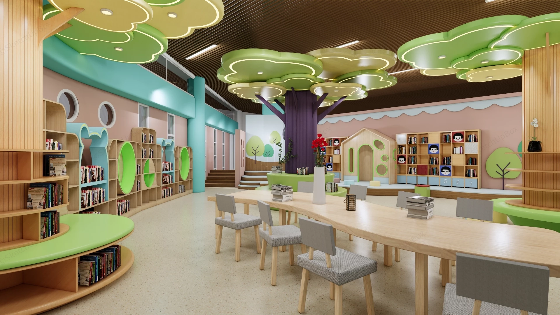 Children's Biophilic Library & Activity Space Sketchup 3D Model Preview - SketchupBox