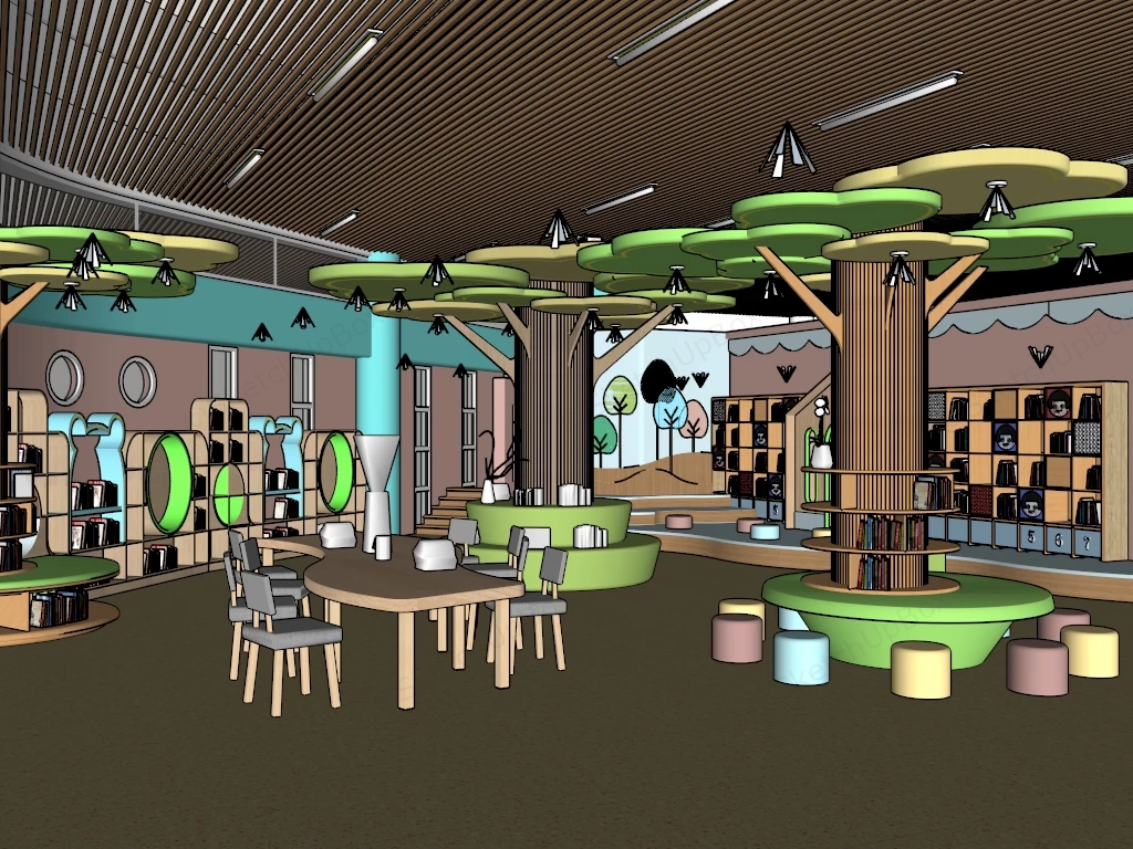 Children's Biophilic Library & Activity Space Sketchup 3D Model Preview - SketchupBox