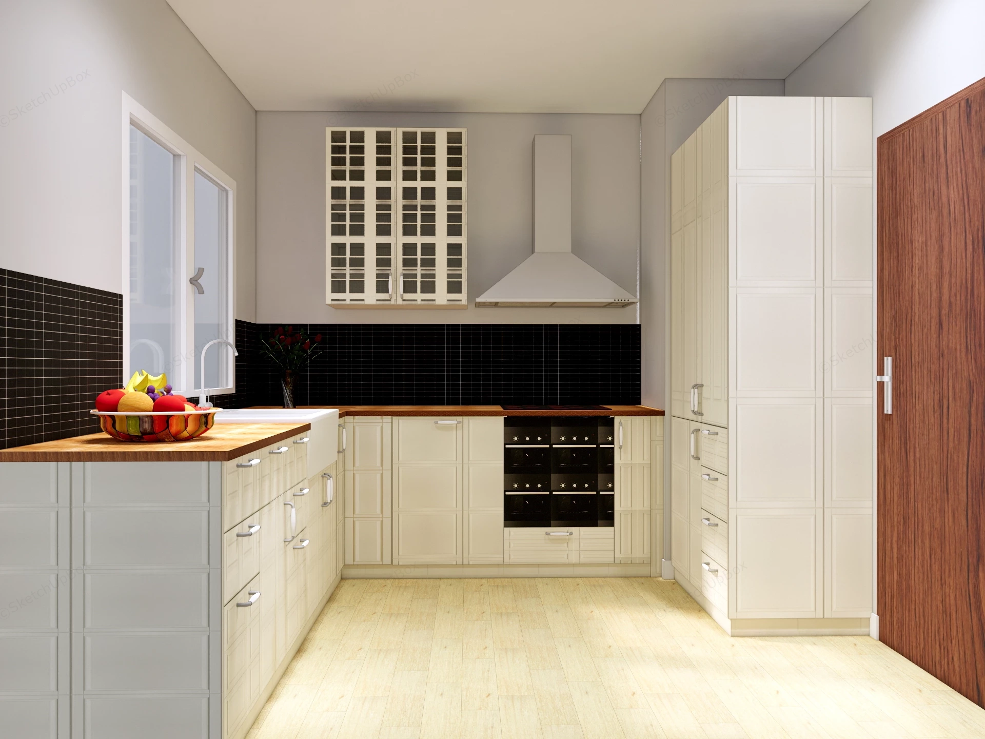 Modern Scandinavian Style U Shaped Kitchen Sketchup 3D Model Preview - SketchupBox
