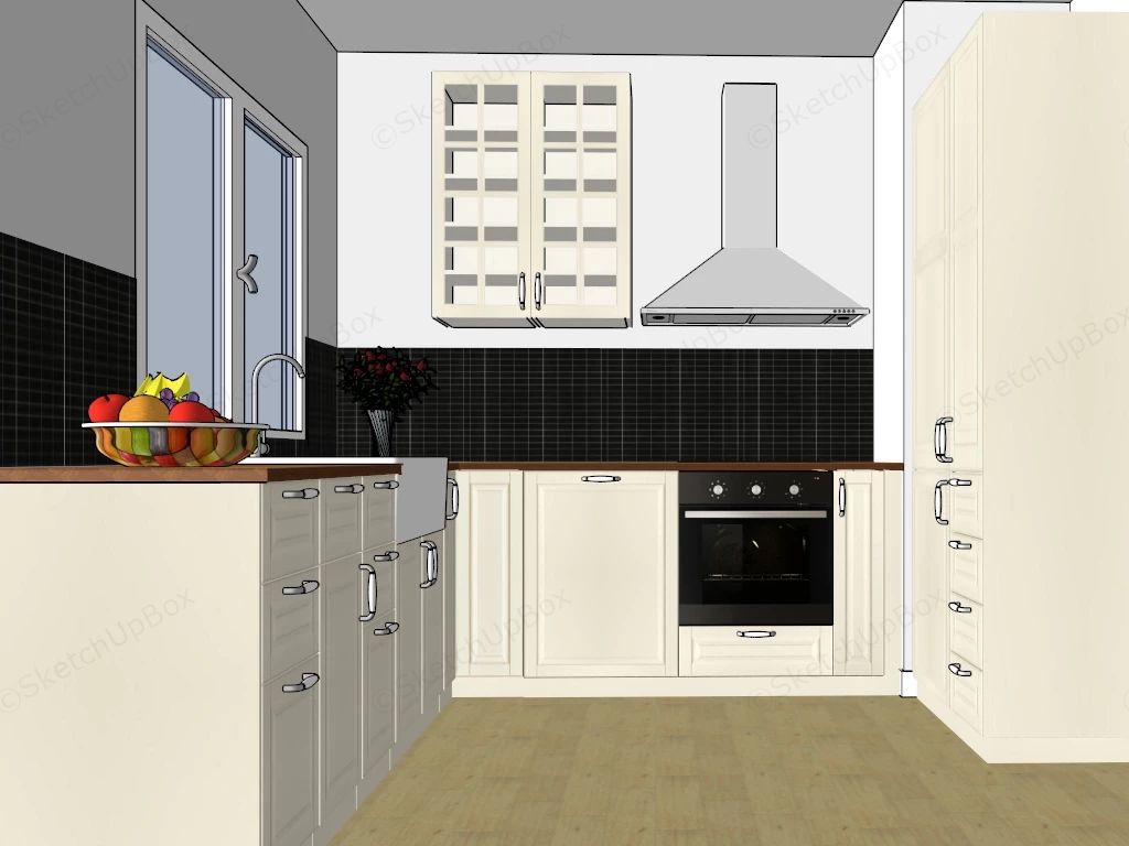 Modern Scandinavian Style U Shaped Kitchen Sketchup 3D Model Preview - SketchupBox
