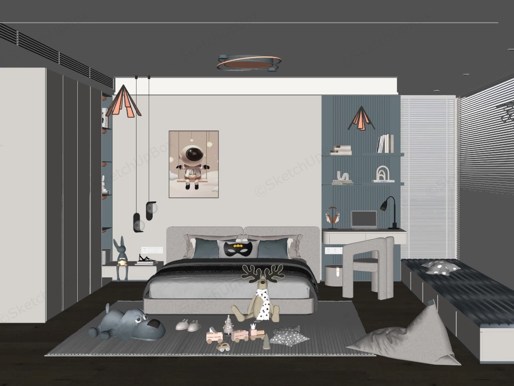 Modern Stylish Teenager's Bedroom Sketchup 3D Model Preview - SketchupBox