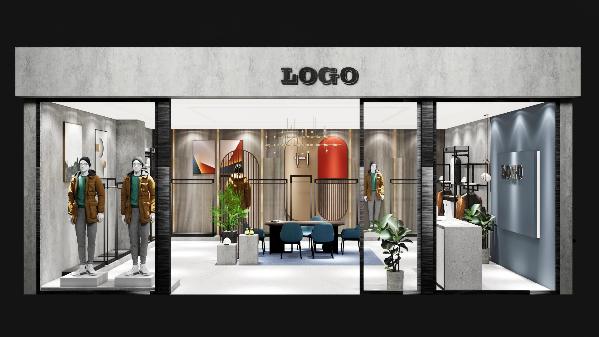 Modern Retail Clothing Store Boutique Interior Sketchup 3D Model Preview - SketchupBox