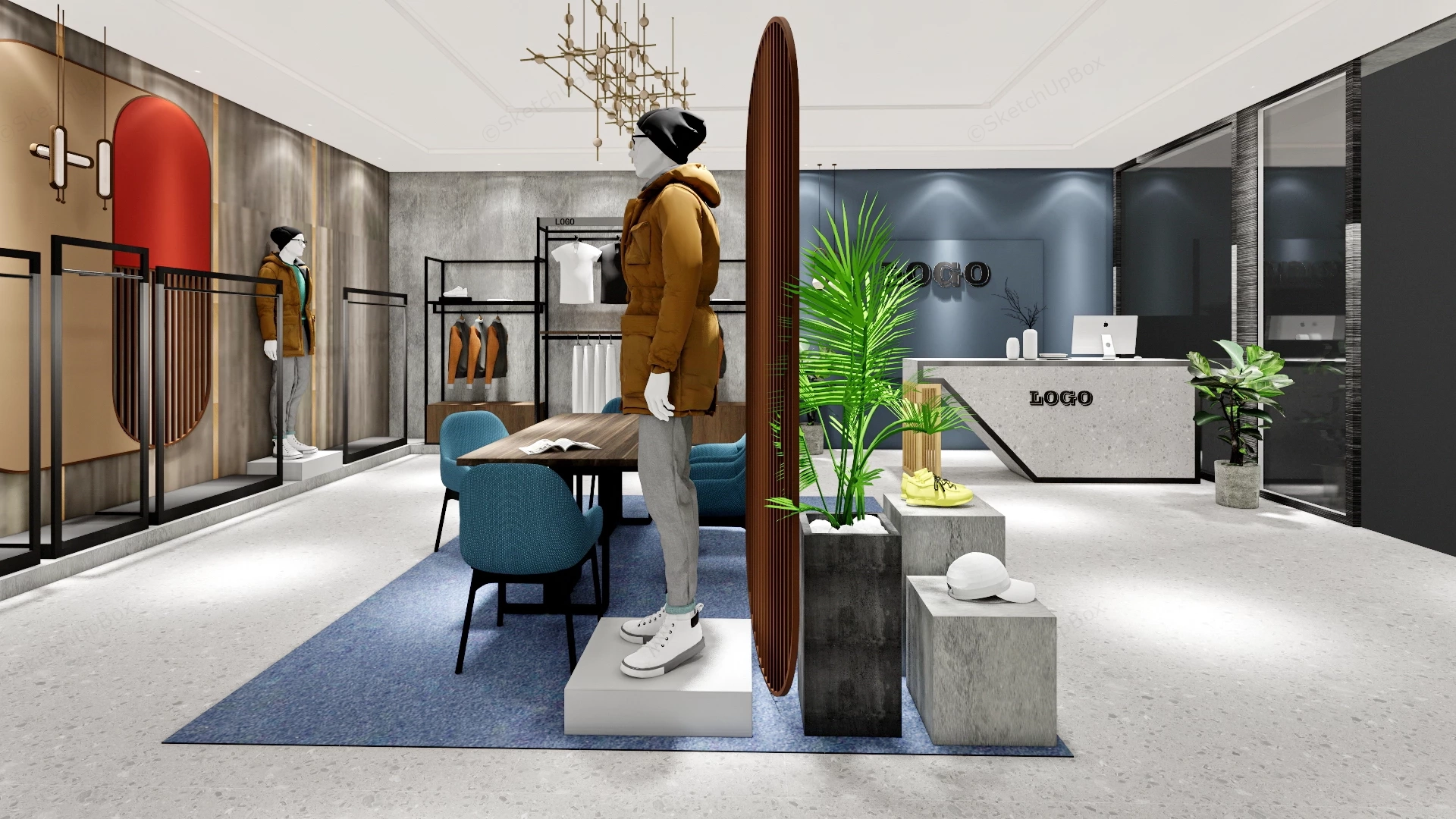 Modern Retail Clothing Store Boutique Interior Sketchup 3D Model Preview - SketchupBox