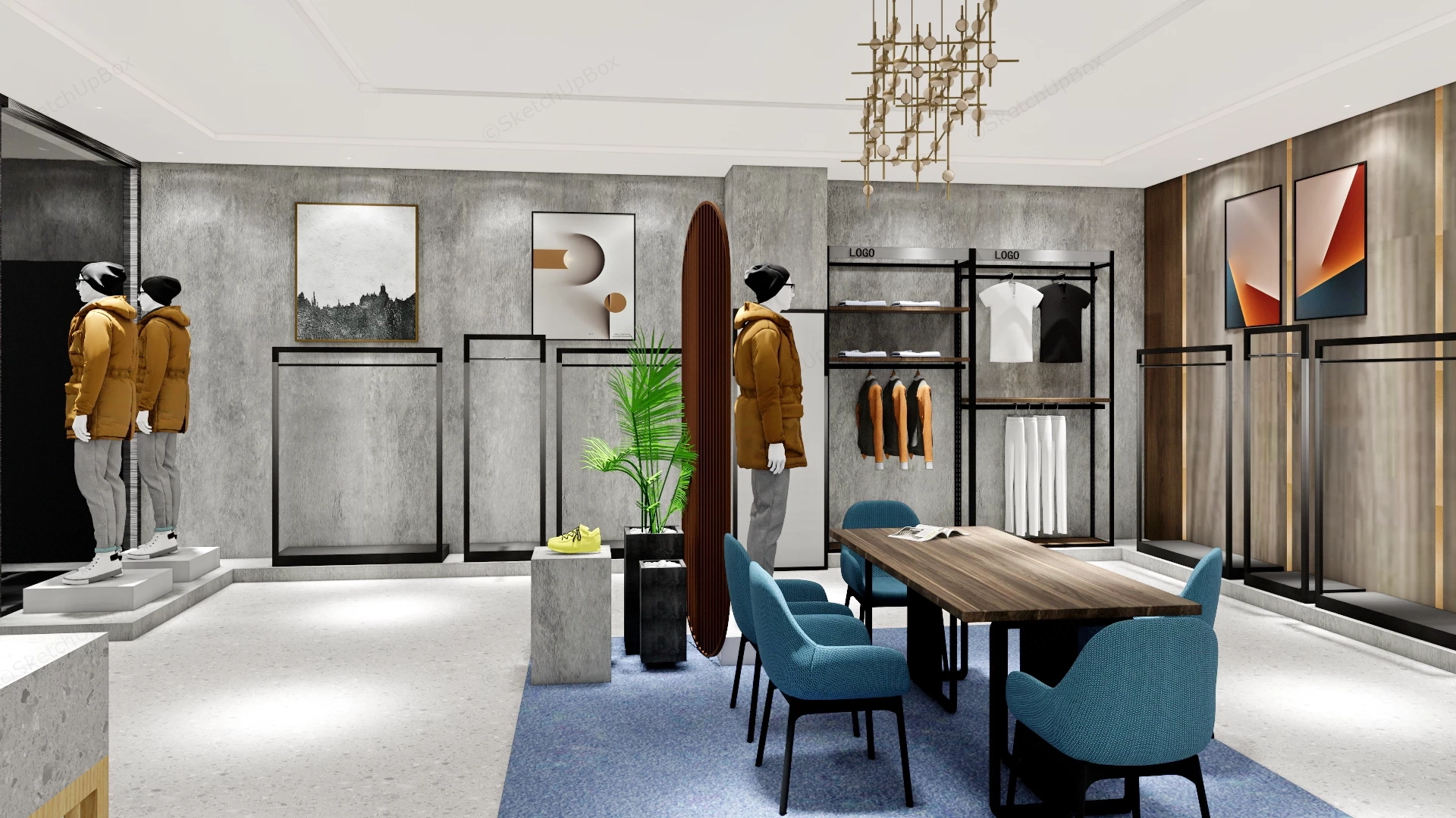 Modern Retail Clothing Store Boutique Interior Sketchup 3D Model Preview - SketchupBox