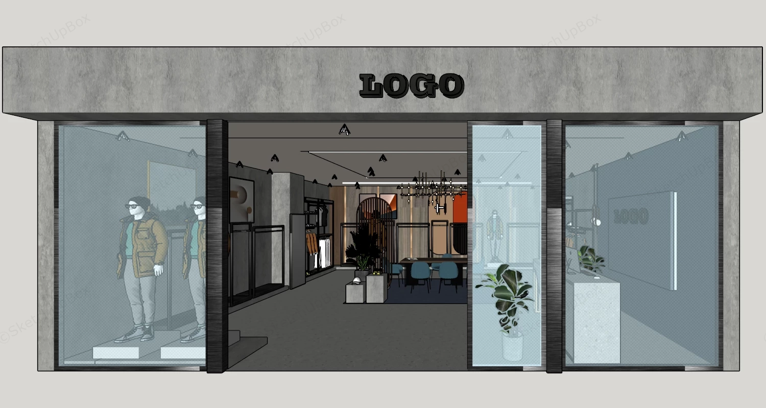 Modern Retail Clothing Store Boutique Interior Sketchup 3D Model Preview - SketchupBox
