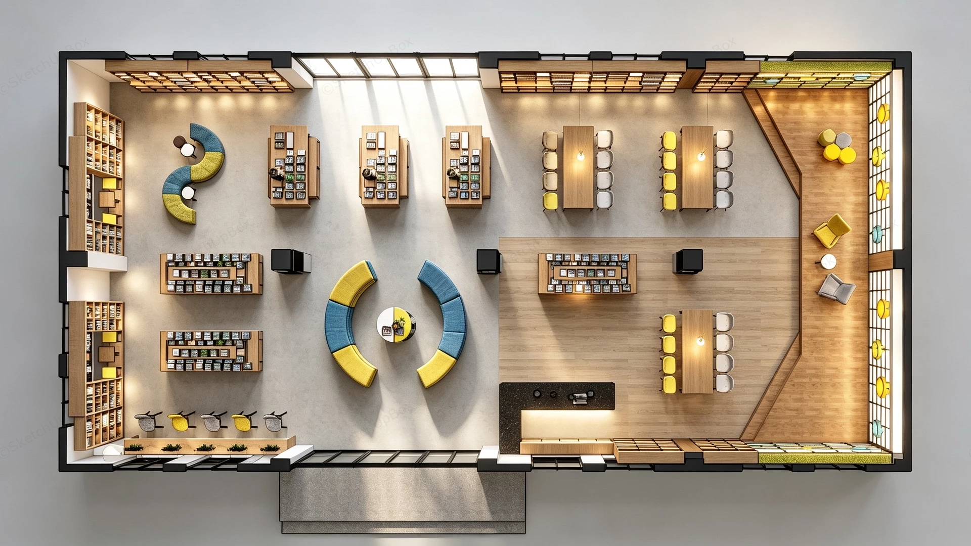 Modern Bookstore And Public Library Interior Sketchup 3D Model Preview - SketchupBox