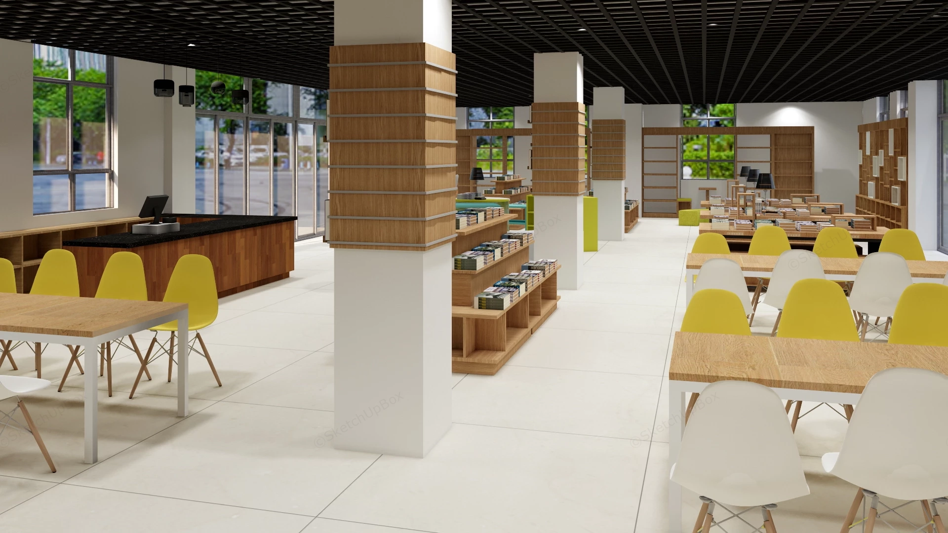 Modern Bookstore And Public Library Interior Sketchup 3D Model Preview - SketchupBox