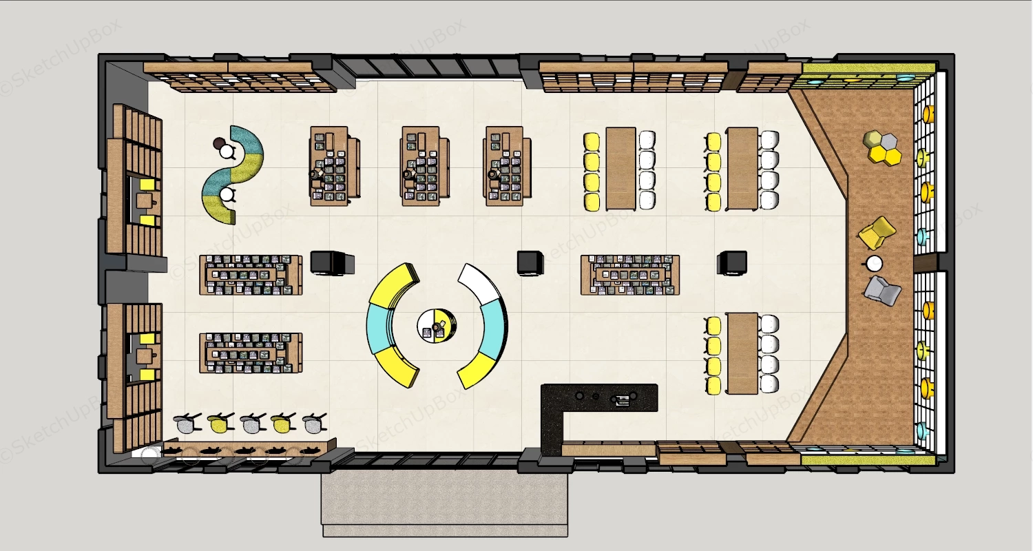 Modern Bookstore And Public Library Interior Sketchup 3D Model Preview - SketchupBox