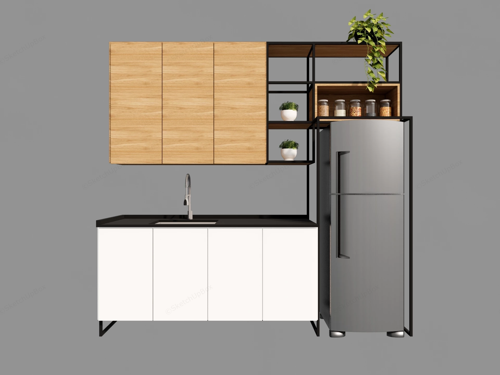 Modern Industrial Compact Kitchenette Set Sketchup 3D Model Preview - SketchupBox