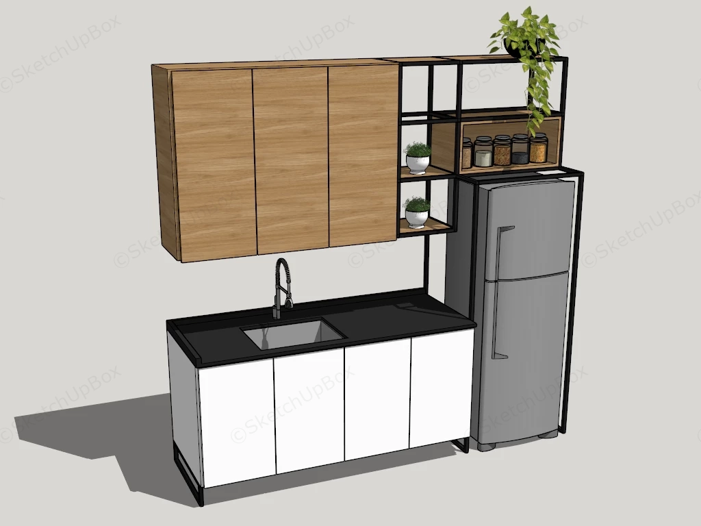 Modern Industrial Compact Kitchenette Set Sketchup 3D Model Preview - SketchupBox