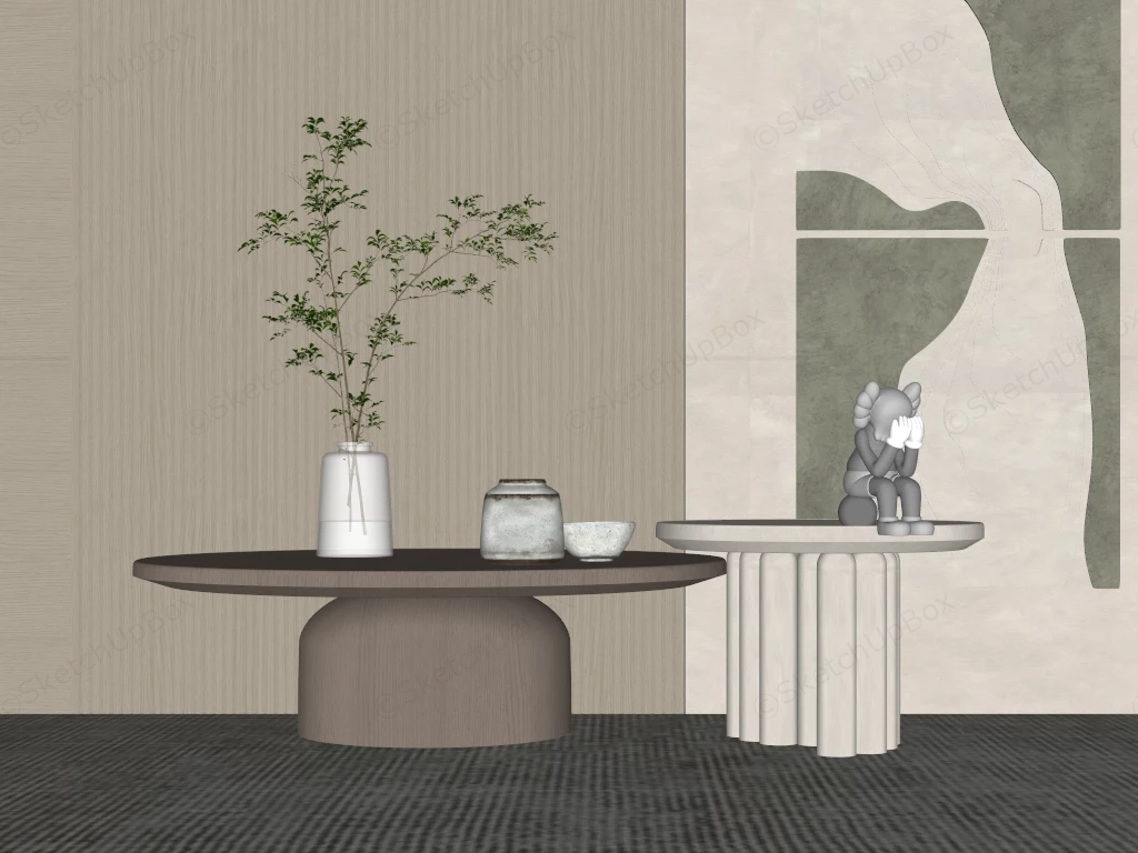 Modern Wabi Sabi Coffee Table And Wall Panel Vignette Sketchup 3D Model Preview - SketchupBox
