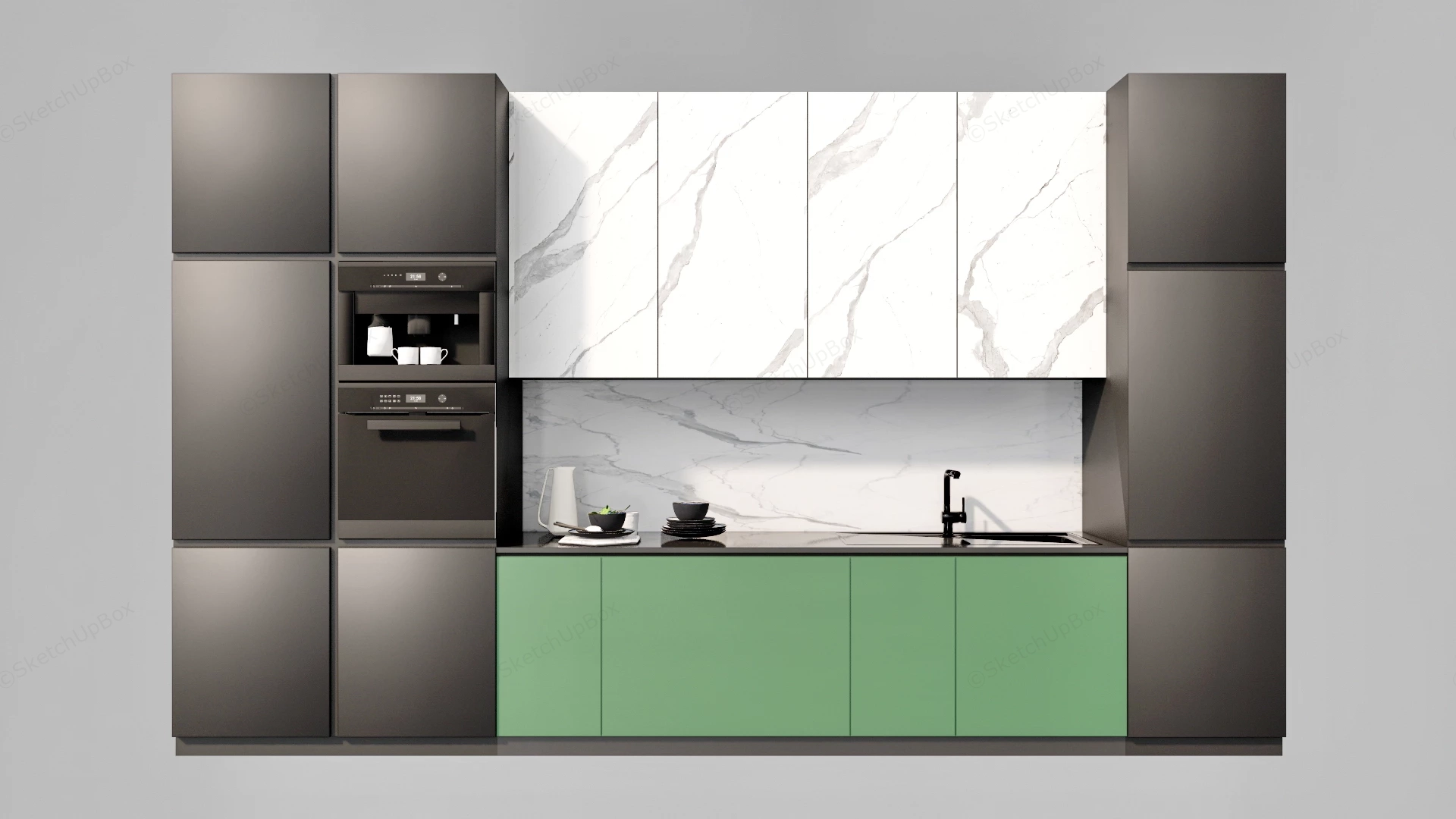 Modern Color Blocked Linear Kitchen Wall Cabinet Sketchup 3D Model Preview - SketchupBox