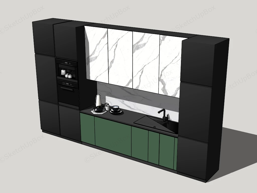 Modern Color Blocked Linear Kitchen Wall Cabinet Sketchup 3D Model Preview - SketchupBox