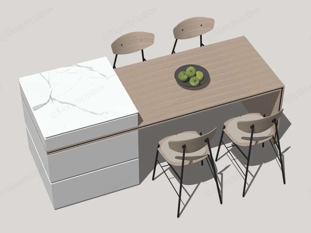 Modern Integrated Kitchen Island And Dining Table Set Sketchup 3D Model Preview - SketchupBox