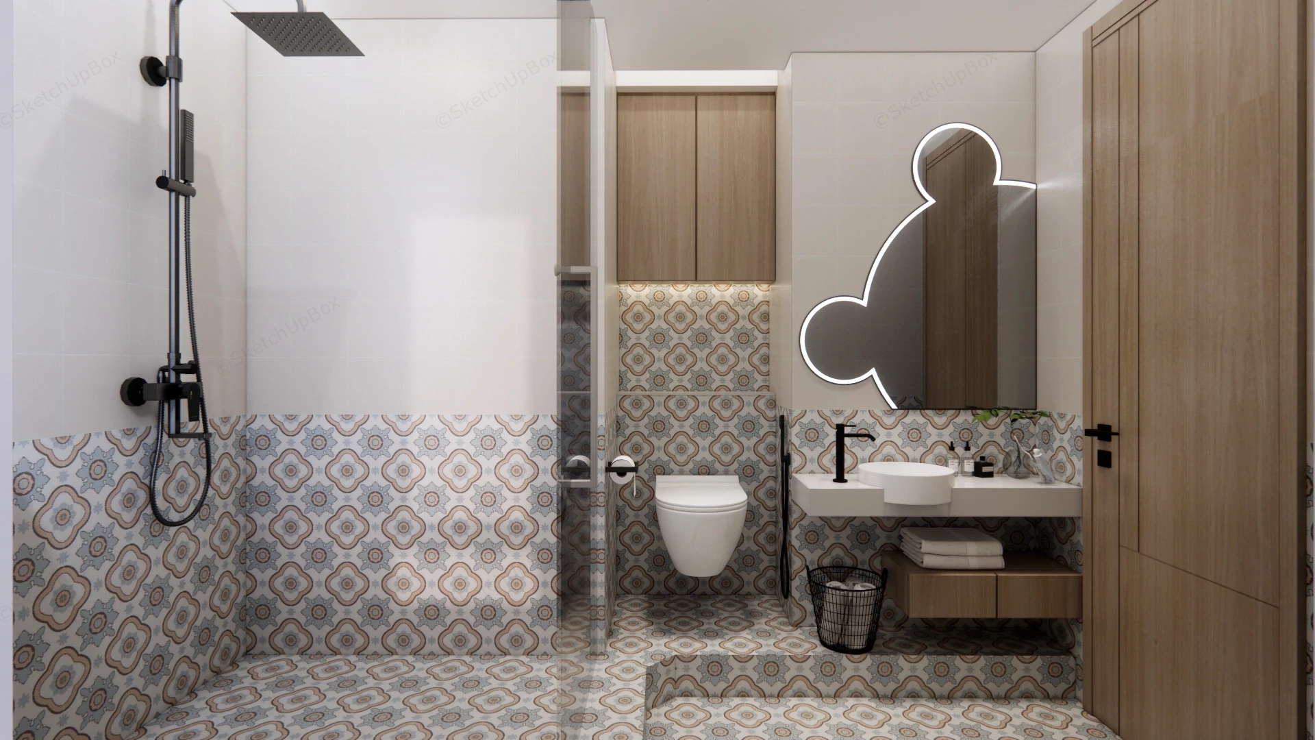Contemporary Small Moroccan Inspired Bathroom Sketchup 3D Model Preview - SketchupBox