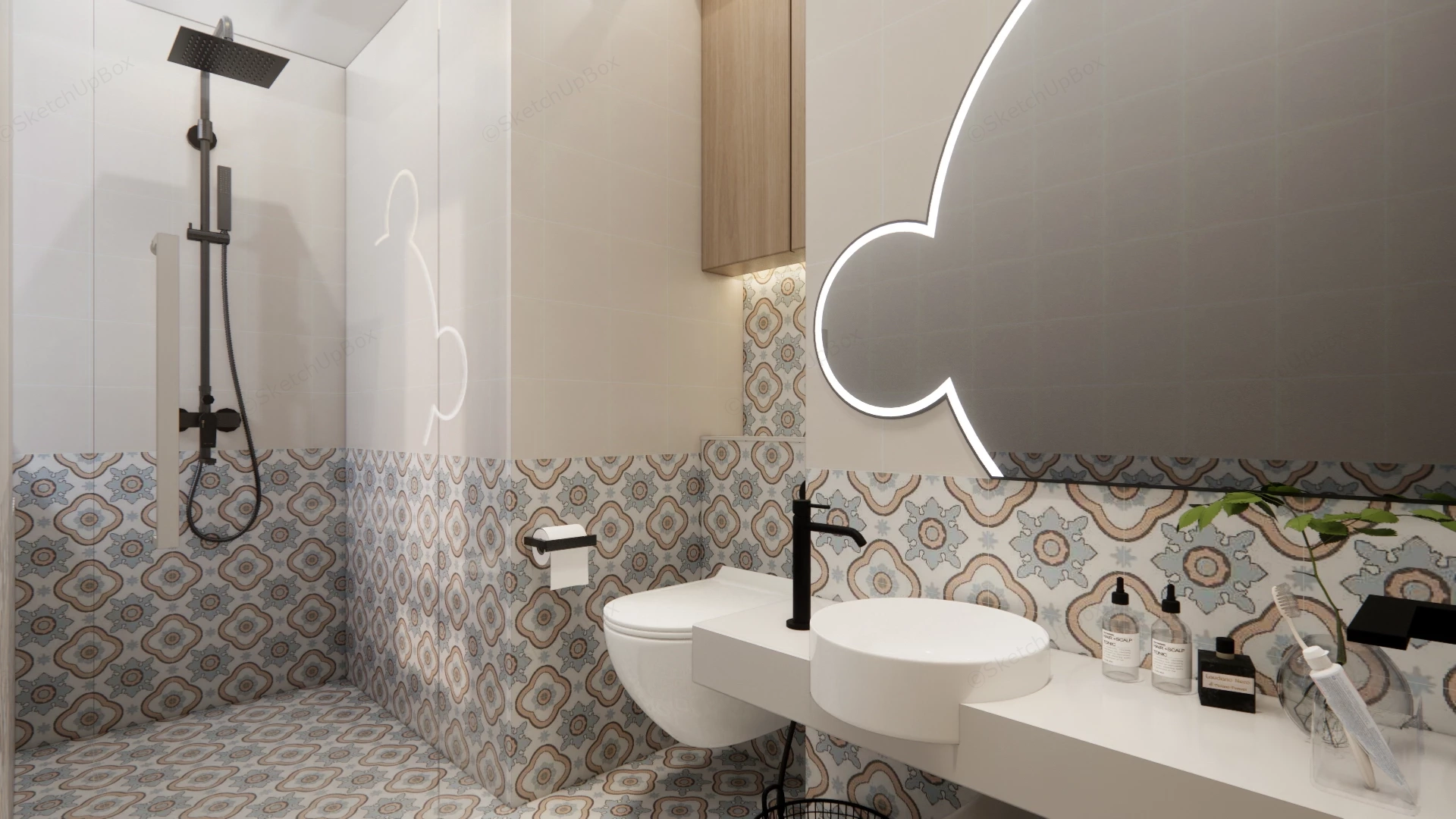 Contemporary Small Moroccan Inspired Bathroom Sketchup 3D Model Preview - SketchupBox